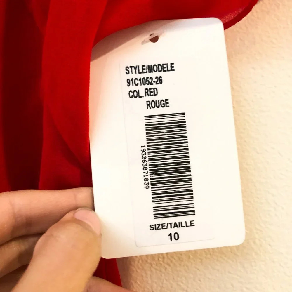 Mikael Aghal Red Chiffon Ruffle Midi Dress 10 NWT - Picture 4 of 8